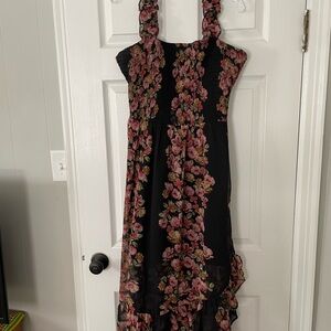 Maurices Black Floral Sundress with Pink and Green Accents